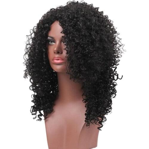 Women Fashion Afro Kinky Curly Synthetic Hair Long Black Color Party Cool Wig