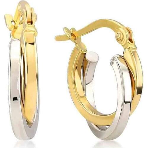 Womens Earrings 14 Carat Gold Double Color Ring 1.7 cm Earrings