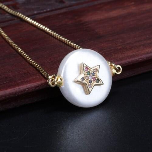 Multi-style cz star tiny gold cz crystal paved charm pearl bead connector thin link woman bracelet