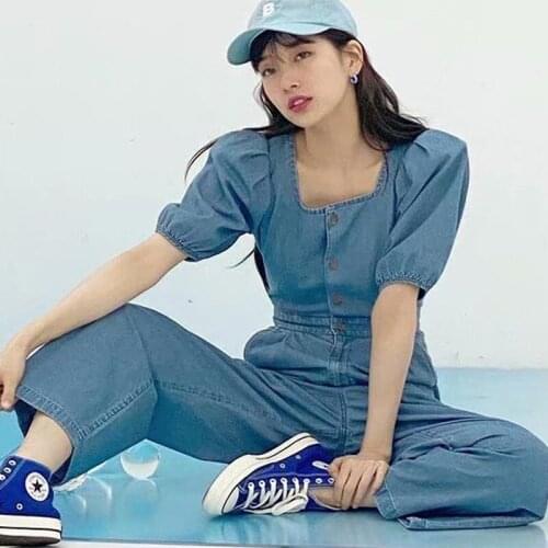 KUMSVAG Women Summer Denim Casual Jumpsuits Rompers 2021 Wide leg Female Elegant Fashion Street Jumpsuits Overalls TZE5153