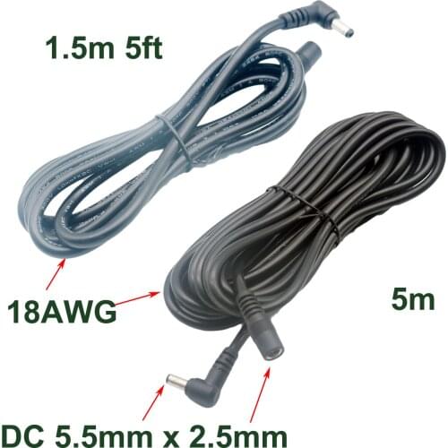 1pc DC Power Charging Extension 2.5mm x 5.5mm 90° Right Angle Connector Cord/Cable CCTV Extender Male Plug to Female 18AWG