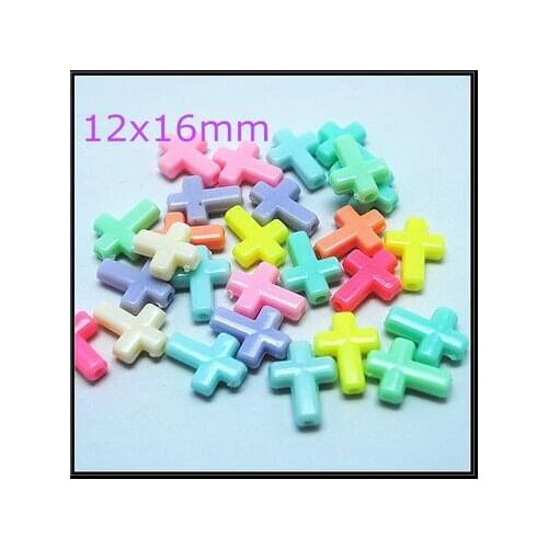 100pcnew color acrylic beads charms beads accessories mix colors fashion jewelry diy beads jewelry components cross size 12x16mm