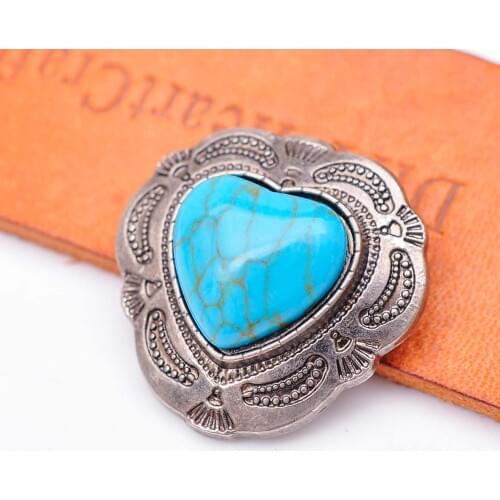 30mm Antique Silver Southeast Floral Engraved Love Heart Turquoise Leathercraft Concho For Horse Saddle Tack Decor Screwback