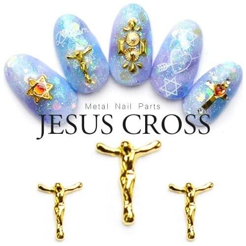 50pcs/pack Japan Korea Nail Art Alloy Jesus Cross Golden Silver Color Metal Jewellry Accessories Collection for Women Nail DIY