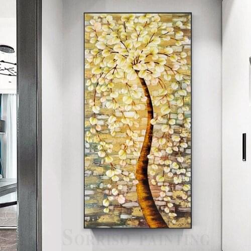Hallway Abstract Golden Fortune Tree Canvas Oil Painting Corridor Wall Art Posters Prints Pictures For Living Room Home Decor