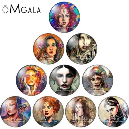 Watercolor Women Girl Art Paintings 10mm/12mm/14mm/18mm/20mm/25mm Round photo glass cabochon demo flat back Making findings