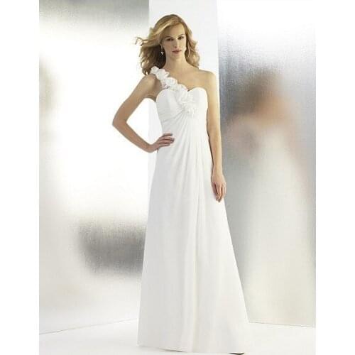 Free shipping 2016 Time-limited Real Features Rolled Rosette Detailing One Shoulder Cowl Back Bridal Gown white bridesmaid Dress