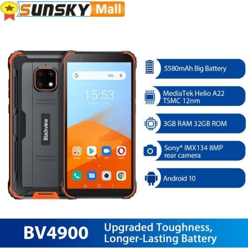 Blackview BV4900 3GB 32GB Waterproof Face Unlock 5580mAh Battery 5.7 inch Android 10.0 Quad Core 4G NFC OTG Smartphone