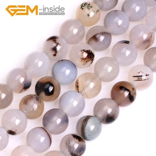 6/8/10/12/14MM Round Gray Leaf Agates Jewelry Making Beads Nautral Stone Beads Loose Beads For Bracelet Making DIY !GEM-inside