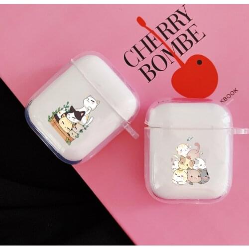 Kawii Japan Cat Pattern Clear Earphone Case For Apple AirPods 2 1 Cute Soft Transparent Protective Cover Animal Charging Box Bag