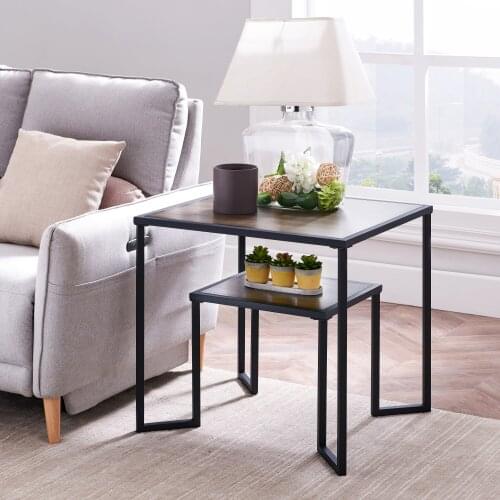 Dual Tier Coffee & Tea Small Square End Table,Nightstand,Side Table Beside Table with 2-Tier Wood Storage Shelf for Living Room