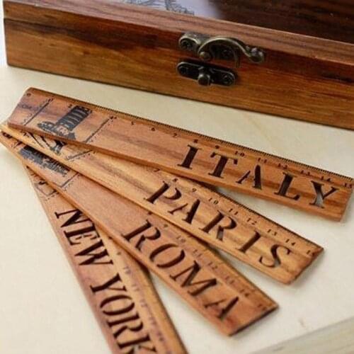 Ellen Brook 1 Pcs Vintage Hollow Wooden Paris Eiffel Tower Italy New York Roma Straight Ruler Stationery Office School Supplies