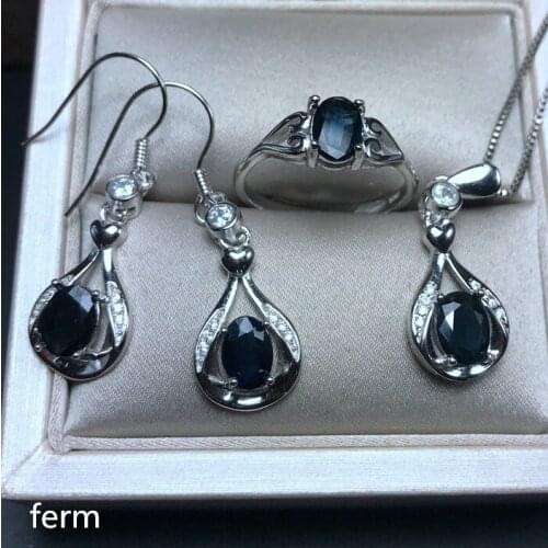 KJJEAXCMY exquisite jewelry 925 pure silver inlaid natural sapphire ladies jewelry set rings pendant earrings bracelet 5 piece