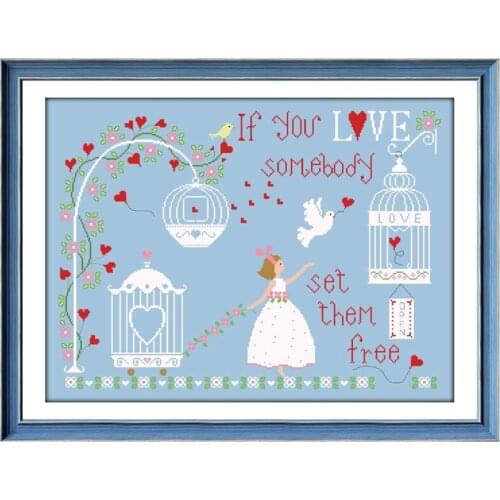 Love is free cross stitch kit aida fabric 18ct 14ct 11ct skyblue cotton silk thread embroidery kits DIY craft set
