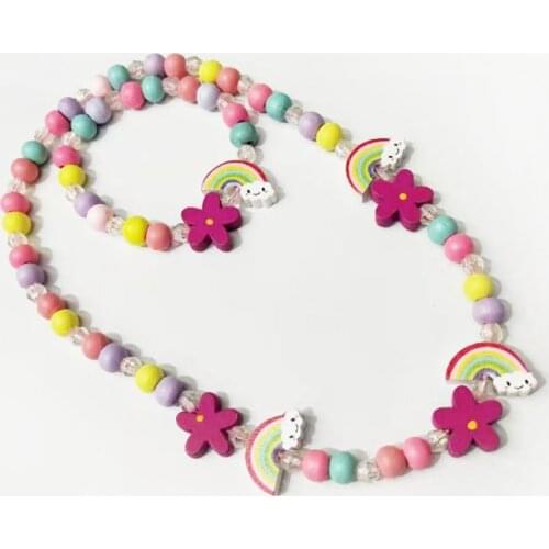Colorful Animal Monkey Bird Rainbow Angel Shape Colorful Wooden Beads Fashion Sweater Necklace Bracelet Children Gift Necklace