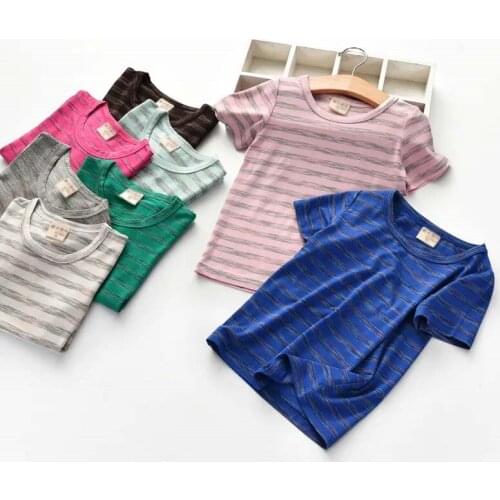 12 Colors Classic Striped Short Sleeve Summer Breathable Girls T-Shirt Boy Modal Tops Kids Round Neck Elastic Casual Clothes