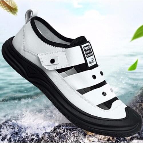 Mens Leather Shoes Summer Comfortable Breathable Slippers Leisure Sports Shoes Outdoor Beach Shoes Mens Sandals