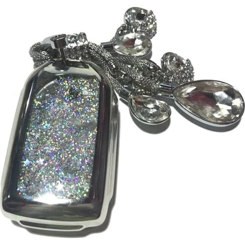Car Key Soft Plating Protective Shell Case Cover Key Keyless Remote FOB Shell Key Chains Shiny Crystal Key Chain(Silver)