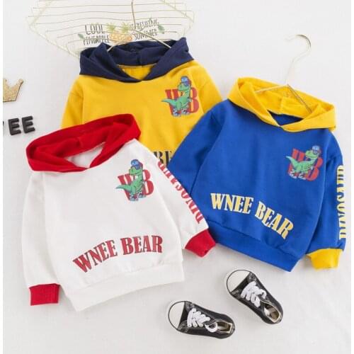 Autumn Boys' Casual Hooded Sweater Cartoon Dinosaur Alphabet Color Matching Childrens Pullover 1-4 Years Old