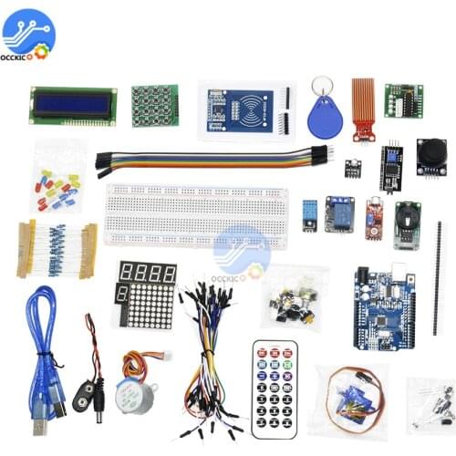 1 Set For Arduino Starter Kit Basic Learning Suite UNO R3 Kit Upgraded Stepper Motor LCD1602 LED Jumper Wire For Arduino DIY kit
