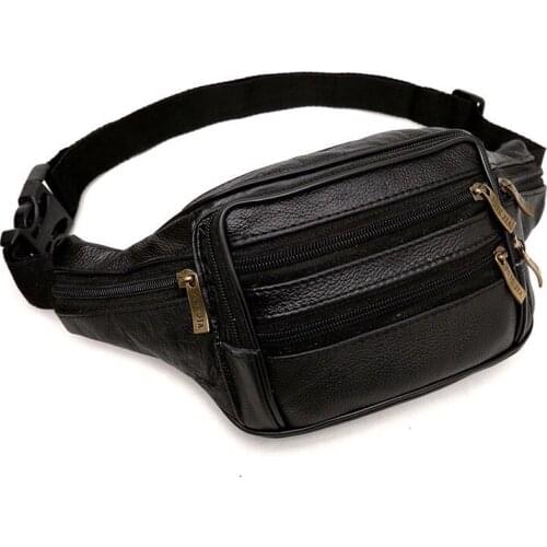 New Genuine Leather Waist Bag for Mens Crossbody Chest Bags Pocket Men Outdoor Sports Gym Bag Genuine Cow Leather Waist Packs