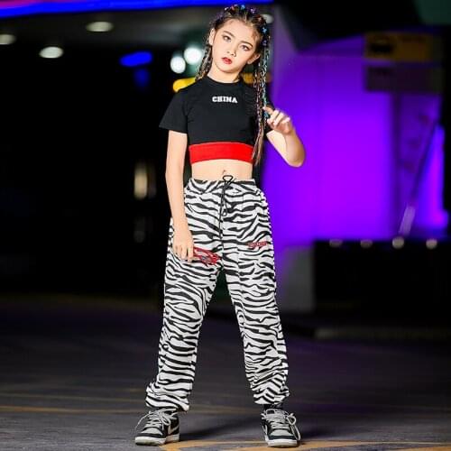 GirlS Hip Hop Clothing Short Sleeve Black Top Hip Hop Pants Jazz Ballroom Practice Wear Kids Modern Dance Clothes Rave DNV14566