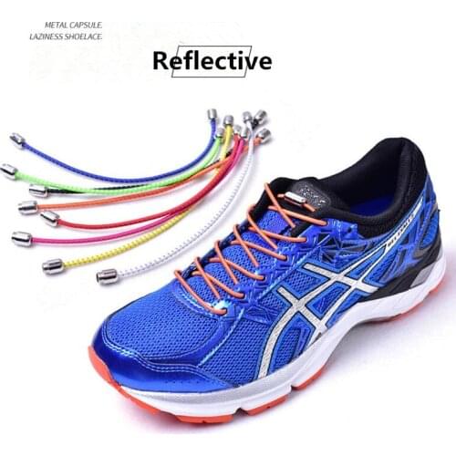 One Pair Free Shipping Colorful Reflective Metal Clasp Shoe Laces Elastic Shoelaces Shoestrings Running/Triathlon/Sports Fitness