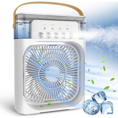 Portable air conditioning fan Mini evaporative air cooler with 7-color LED light 1/2/3 H timer, 3 wind speeds, 3 spray modes