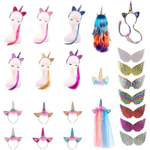 Girls Boys Birthday Unicorn Party Decor Rainbow Unicornio Wings Headband Kids Cosplay Supplies Boy Girls Baby Shower Decorations