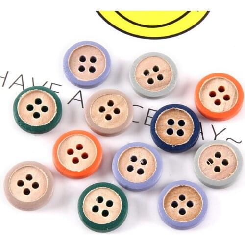 DIY Sewing Clothing Round Flatback 13mm 4 Hole Color Round Wood Buttons Scrapbooking Shirt Clothes Decor Button 100pcs/Lot