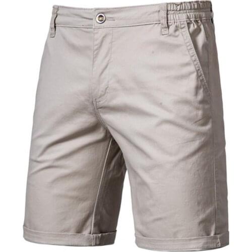 Summer Shorts Men Elastic Waist Shorts Solid Color All-match Mid Waist Pockets Straight Business Shorts Streetwear Cargo Shorts
