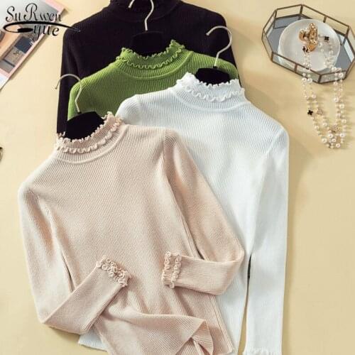 2021 New for Autumn and Winter Womens Turtleneck Sweaters Solid Sweet Bottoming Sweater Coat Female Womens Knitwear 10380