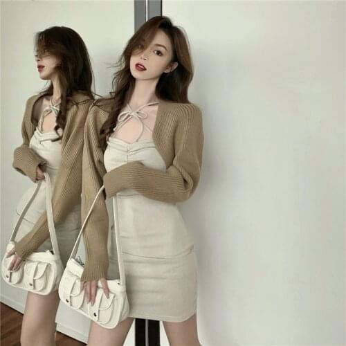 Korobov Knitted Sweaters 2021 New Autumn New Vintage Solid Women Cardigans Korean Streetwear Cardigan Crop Top