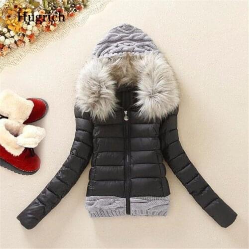 Plus Size 4Xl Women Winter Jacket Knitted Wool Cap Patchwork Jacket Autumn Winter Coat Outwear Knitted Cap with Woolen Collar