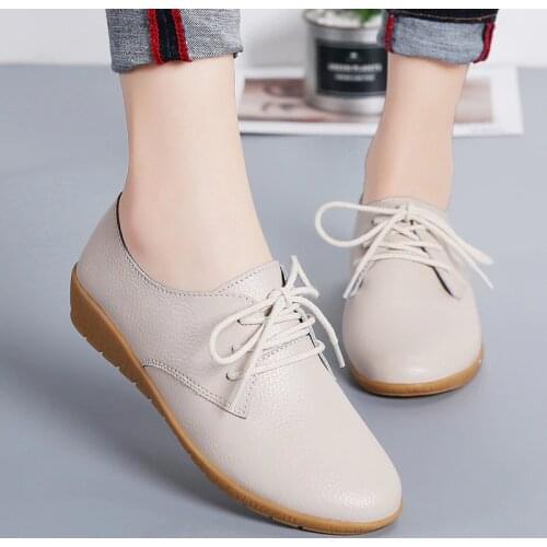 2020 Autumn women oxford shoes ballerina flats shoes women genuine leather shoes moccasins lace up loafers white shoes NW5001