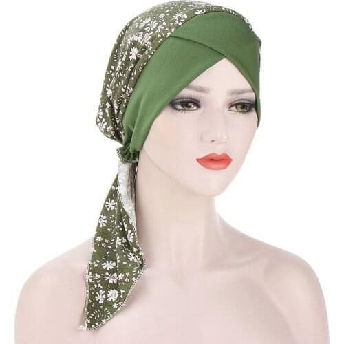 Womens print inner hijabs cap cancer chemo turban hat muslim cotton turban cap headwear arab wrap head scarf hair accessories