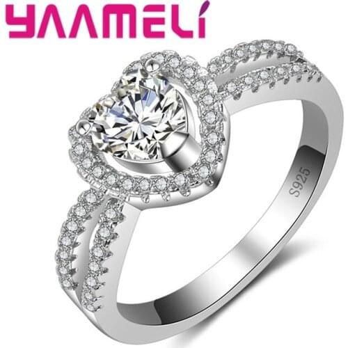 Geometric Pattern Love Heart Shape Sweet Romantic Style 925 Sterling Silver Ring Multicolor Wedding Ornaments For Women