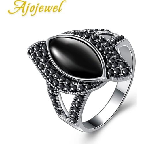 Ajojewel Size 7-9 Vintage Style Pave Black CZ Stone Resin Ring Women Brand Jewelry Female