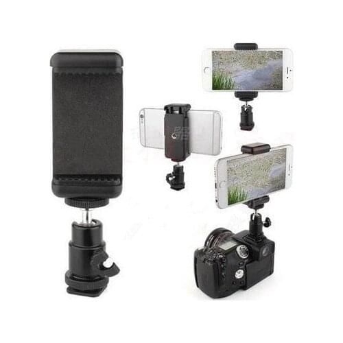 1/4" Hot Shoe Adapter mini Ball Head Ball + Phone Clip for Canon Nikon dslr camera and for iPhone