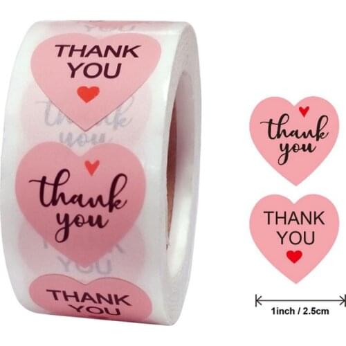 100-500pcs Thank You Sticker Pink Heart Envelope Seal Scrapbook Sticker Cute Round Sticker Party Decor Stationery Label Stickers