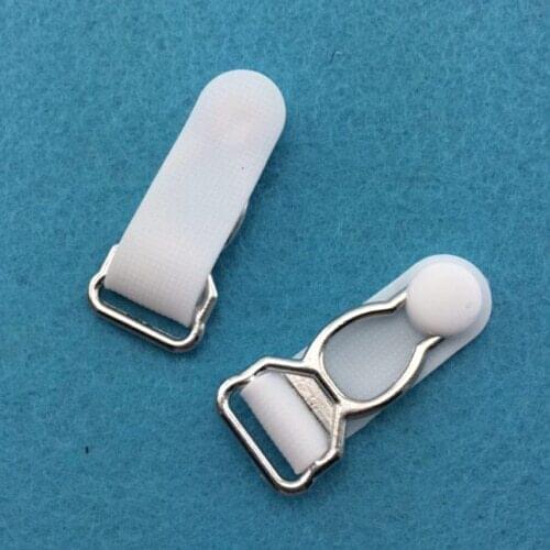 100 pcs/pack 1.2cm Silver Metal+White PP Garter Clip Garment clips Clothing accessories Sewing Supplies TQ507