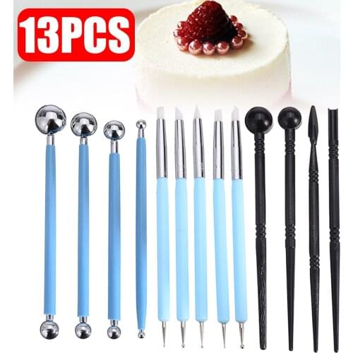 13pcs/set Dual-head Cake Sculpture Tool Polymer Modeling Clay Sculpting Tools Silicone Tips Dotting Pen For DIY Handcraft Making
