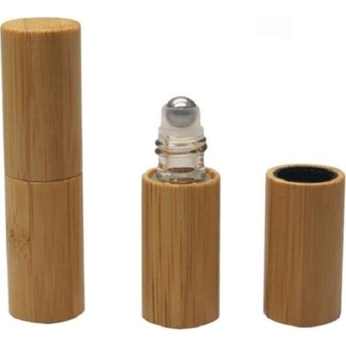 25pcs/lot 5ML High Class Empty Glass Roll On Bottle, DIY Bamboo Steel Roll On Bottle, Essential Roll On Bottle, Perfume Bottle