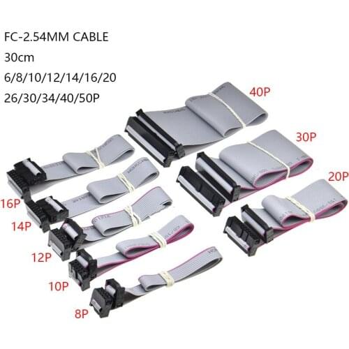 4PCS 2.54MM pitch FC-6/8/10/14/16/20/40/50 PIN 30CM JTAG ISP DOWNLOAD CABLE Gray Flat Ribbon Data Cable FOR DC3 IDC BOX HEADER