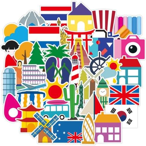50Pcs Travel City Landscape Cartoon Graffiti Sticker DIY Motorcycle Skateboard Notebook Suitcase Waterproof Sticker Decal Gifts