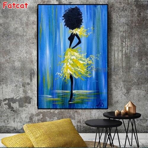 5D DIY Diamond Painting Abstract character art, African black girl Full Square Round Drill Embroidery Cross Stitch PP1814