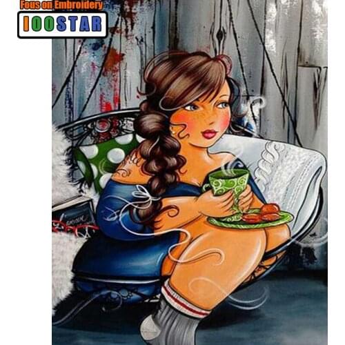 5D Diy Daimond Painting Cross Stitch "Obese woman" 3D Diamond Diamant Full Round Rhinestones Painting Diamond Embroidery Mosaic