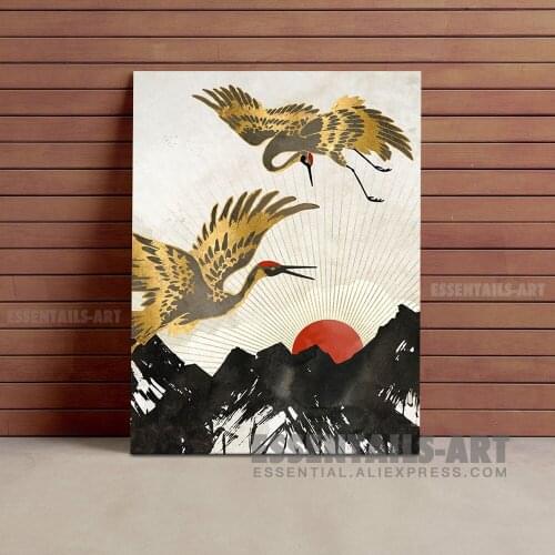 Nordic Abstract golden Crane Art Canvas Wall Art Painting Poster Bedroom studio print Living kid Room Home Decoration Prints