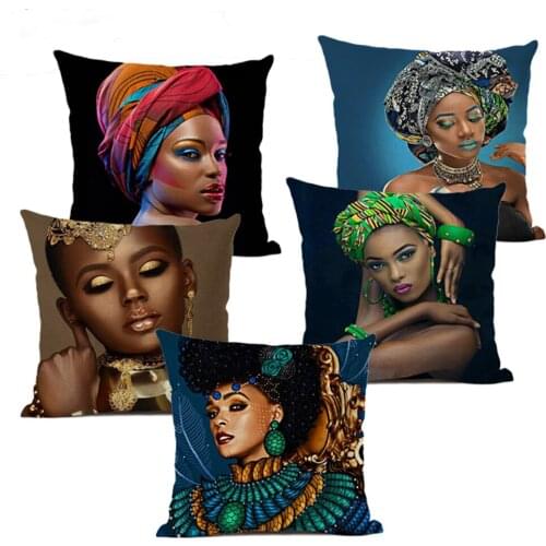 African Woman Portrait Printed Linen Cottton Seat Cushion cover For Sofa Afro Abstract Throw Pillow Case Decorative Pillowcase