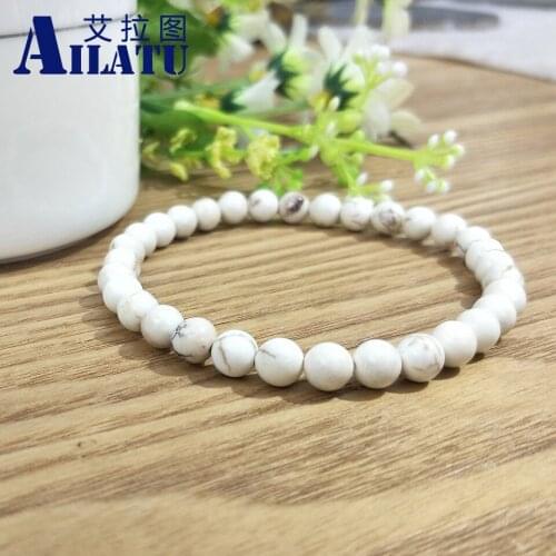 Ailatu Natural White Howlite Bracelet 6mm Stone Round Beads Elasticity Rope Men Charms Bracelets Bangle Yoga Jewelry